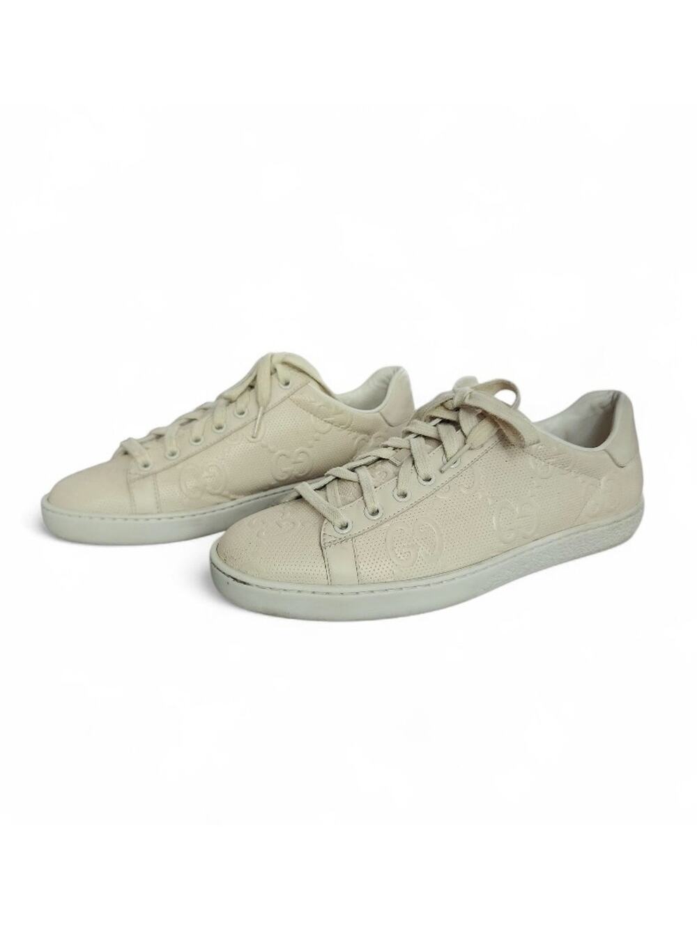 Gucci Ace Low Top Cream GG Embossed Logo Men's Size 38 with Box - Picture 1 of 11